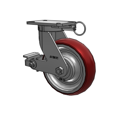 410 Series Top Plate Swivel Caster with 10 x 3 Maroon Tread on Aluminum Core AX - Round Polyurethane (Aluminum Core) wheel and Poly Cam Brake (P)