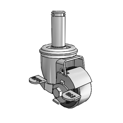 2 Series Grip Ring Stem Zinc Swivel Caster Caster with 2.5 x 1.25 Black Polyolefin Wheel and Top Lock Brake