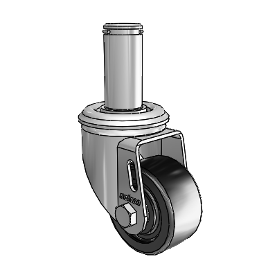 2 Series Grip Ring Stem Zinc Swivel Caster Caster with 2.5 x 1.25 Black Polyolefin Wheel