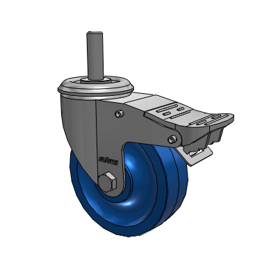 2 Series Threaded Stem Zinc Plated Swivel Caster with 4 x 1.25 K Solid Polyurethane wheel and Intergrated TTL