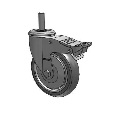 2 Series Threaded Stem Zinc Plated Swivel Caster with 5 x 1.25 Precision Polyurethane HI-TECH Grey wheel and Intergrated TTL