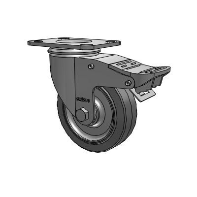 2 Series Top Plate Swivel Zinc Plated Swivel Caster with 4 x 1.25 Performa Flat wheel and Intergrated TTL