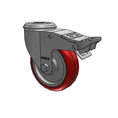 2 Series Modular Stem Zinc Plated Swivel Caster with 4 x 1.25 Polyurethane HI-TECH Maroon wheel and Intergrated TTL