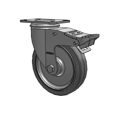 2 Series Top Plate Swivel Zinc Plated Swivel Caster with 5 x 1.25 Performa Flat wheel and Intergrated TTL
