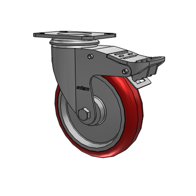 2 Series Top Plate Swivel Zinc Plated Swivel Caster with 5 x 1.25 Polyurethane HI-TECH Maroon wheel and Intergrated TTL