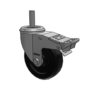 2 Series Threaded Stem Zinc Plated Swivel Caster with 4 x 1.25 Polyolefin wheel and Intergrated TTL