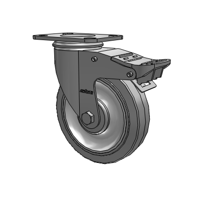 Roulette pivotante de la série 2 à plaque supérieure, zinguée, équipée d'une roue plate Precision Performa de 5 x 1,25 et d'un système TTL intégré