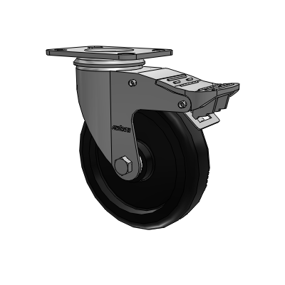 2 Series Top Plate Swivel Zinc Plated Swivel Caster with 5 x 1.25 Polyolefin wheel and Intergrated TTL