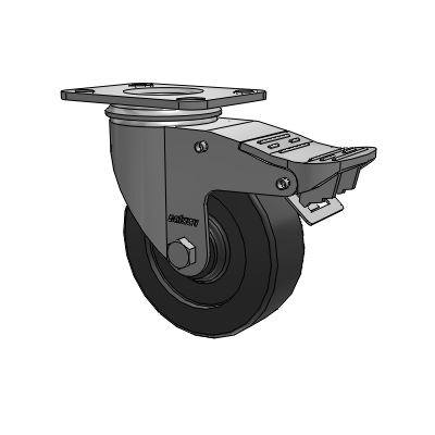 2 Series Top Plate Swivel Zinc Plated Swivel Caster with 4 x 1.25 Soft Rubber wheel and Intergrated TTL