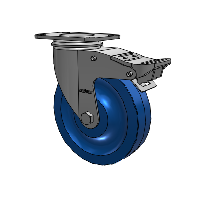 2 Series Top Plate Swivel Zinc Plated Swivel Caster with 5 x 1.25 K Solid Polyurethane wheel and Intergrated TTL
