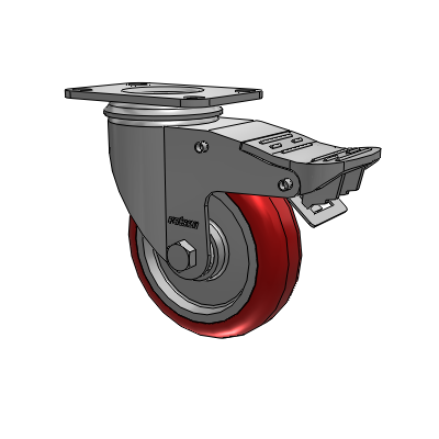 2 Series Top Plate Swivel Zinc Plated Swivel Caster with 4 x 1.25 Polyurethane HI-TECH Maroon wheel and Intergrated TTL