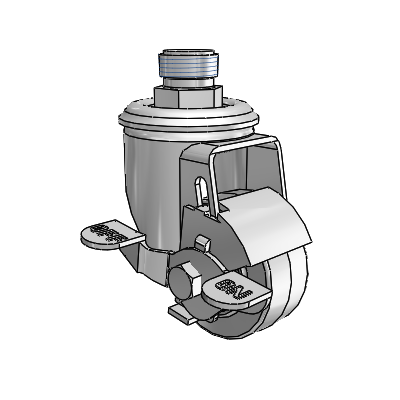 2 Series Pipe Thread Stem Zinc Swivel Caster Caster with 2.5 x 1.25 Grey on Grey Performa Rubber (Flat) Wheel and Top Lock Brake