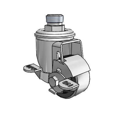 2 Series Pipe Thread Stem Zinc Swivel Caster Caster with 2.5 x 1.25 Black Polyolefin Wheel and Top Lock Brake