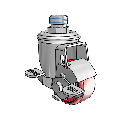 2 Series Pipe Thread Stem Zinc Swivel Caster Caster with 2.5 x 1.25 Maroon on Grey Polyurethane HI-TECH Wheel and Top Lock Brake