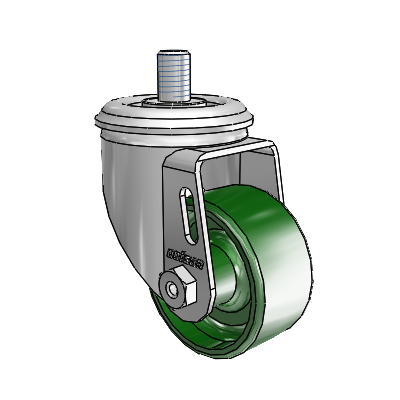 2 Series Threaded Stem Zinc Swivel Caster Caster with 2.5 x 1.25 Green Cast Iron Wheel