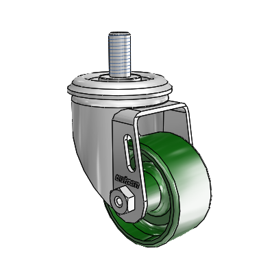 2 Series Threaded Stem Zinc Swivel Caster Caster with 2.5 x 1.25 Green Cast Iron Wheel