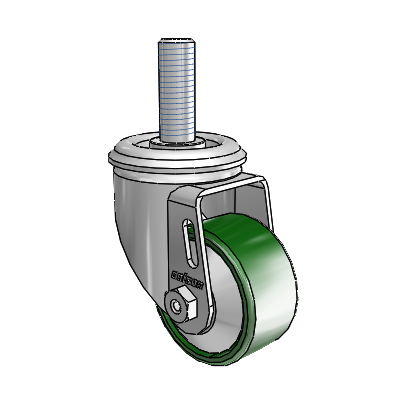 2 Series Threaded Stem Zinc Swivel Caster Caster with 2.5 x 1.25 Green Cast Iron Wheel
