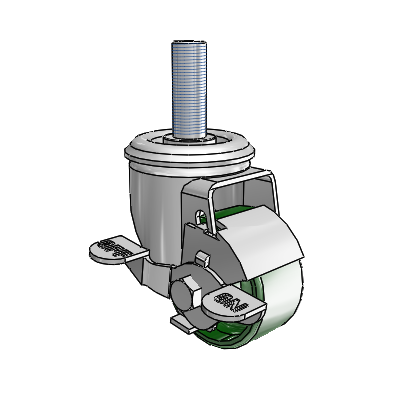 2 Series Threaded Stem Zinc Swivel Caster Caster with 2.5 x 1.25 Green Cast Iron Wheel and Top Lock Brake