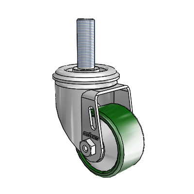 2 Series Threaded Stem Zinc Swivel Caster Caster with 2.5 x 1.25 Green Cast Iron Wheel
