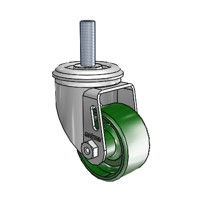 2 Series Threaded Stem Zinc Swivel Caster Caster with 2.5 x 1.25 Green Cast Iron Wheel