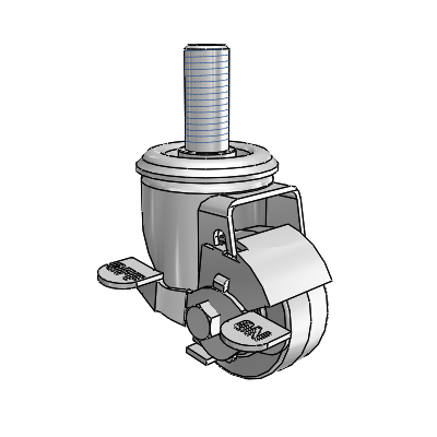 2 Series Threaded Stem Zinc Swivel Caster Caster with 2.5 x 1.25 Grey on Grey Performa Rubber (Flat) Wheel and Top Lock Brake