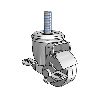 2 Series Threaded Stem Zinc Swivel Caster Caster with 2.5 x 1.25 Grey on Grey Performa Rubber (Flat) Wheel and Top Lock Brake
