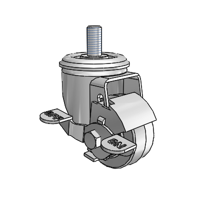 2 Series Threaded Stem Zinc Swivel Caster Caster with 2.5 x 1.25 Grey on Black Performa Rubber (Flat/Conductive) Wheel and Top Lock Brake