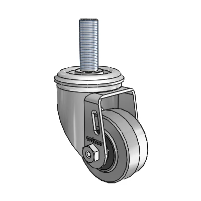 2 Series Threaded Stem Zinc Swivel Caster Caster with 2.5 x 1.25 Grey on Black Performa Rubber (Flat/Conductive) Wheel