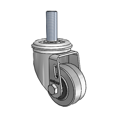 2 Series Threaded Stem Zinc Swivel Caster Caster with 2.5 x 1.25 Grey on Black Performa Rubber (Flat/Conductive) Wheel