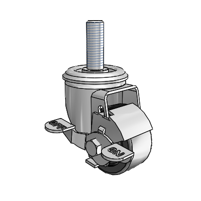 2 Series Threaded Stem Zinc Swivel Caster Caster with 2.5 x 1.25 Black Polyolefin Wheel and Top Lock Brake