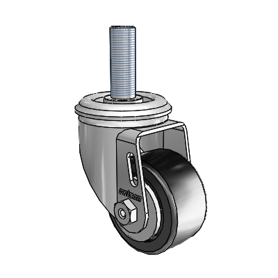 2 Series Threaded Stem Zinc Swivel Caster Caster with 2.5 x 1.25 Black Polyolefin Wheel
