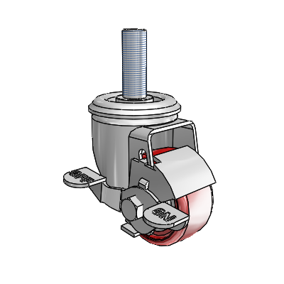 2 Series Threaded Stem Zinc Swivel Caster Caster with 2.5 x 1.25 Maroon on Grey Polyurethane HI-TECH Wheel and Top Lock Brake