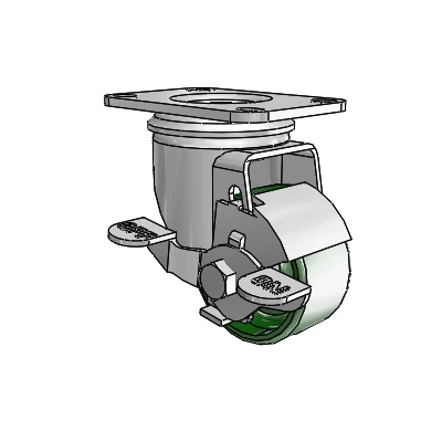 2 Series Casters Top Plate Swivel Zinc Swivel Caster with 2.5 x 1.25 Green Cast Iron Wheel and Top Lock Brake