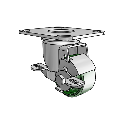 2 Series Casters Top Plate Swivel Zinc Swivel Caster with 2.5 x 1.25 Green Cast Iron Wheel and Top Lock Brake