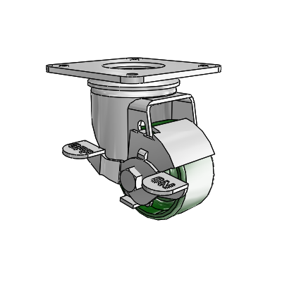 2 Series Casters Top Plate Swivel Zinc Swivel Caster with 2.5 x 1.25 Green Cast Iron Wheel and Top Lock Brake