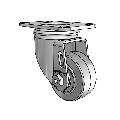 2 Series Casters Top Plate Swivel Zinc Swivel Caster with 2.5 x 1.25 Grey on Grey Performa Rubber (Flat) Wheel
