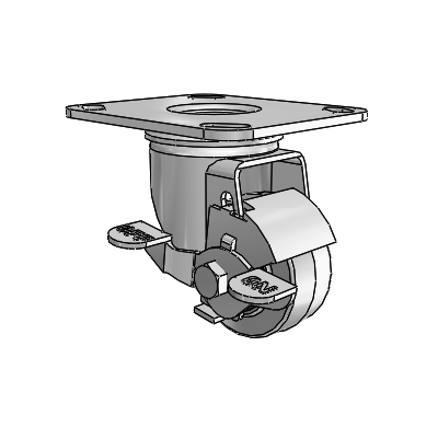2 Series Casters Top Plate Swivel Zinc Swivel Caster with 2.5 x 1.25 Grey on Black Performa Rubber (Flat/Conductive) Wheel and Top Lock Brake