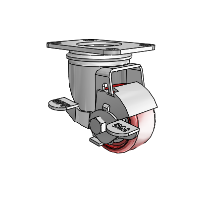 2 Series Casters Top Plate Swivel Zinc Swivel Caster with 2.5 x 1.25 Maroon on Grey Polyurethane HI-TECH Wheel and Top Lock Brake