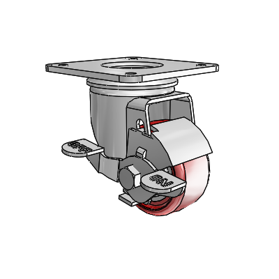 2 Series Casters Top Plate Swivel Zinc Swivel Caster with 2.5 x 1.25 Maroon on Grey Polyurethane HI-TECH Wheel and Top Lock Brake