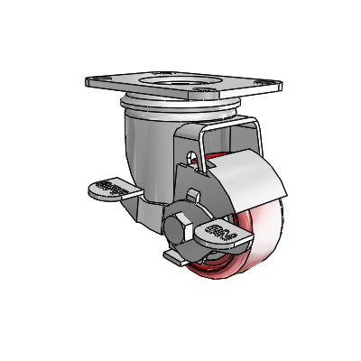 2 Series Casters Top Plate Swivel Zinc Swivel Caster with 2.5 x 1.25 Maroon on Grey Polyurethane HI-TECH Wheel and Top Lock Brake