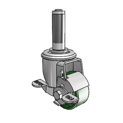 2 Series Expanding Adapter Stem Zinc Swivel Caster with 2.5 x 1.25 Green Cast Iron Wheel and Top Lock Brake