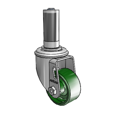 2 Series Expanding Adapter Stem Zinc Swivel Caster with 2.5 x 1.25 Green Cast Iron Wheel