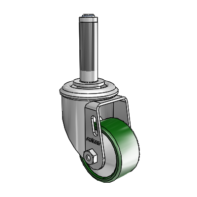 2 Series Expanding Adapter Stem Zinc Swivel Caster with 2.5 x 1.25 Green Cast Iron Wheel