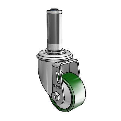 2 Series Expanding Adapter Stem Zinc Swivel Caster with 2.5 x 1.25 Green Cast Iron Wheel