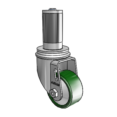 2 Series Expanding Adapter Stem Zinc Swivel Caster with 2.5 x 1.25 Green Cast Iron Wheel