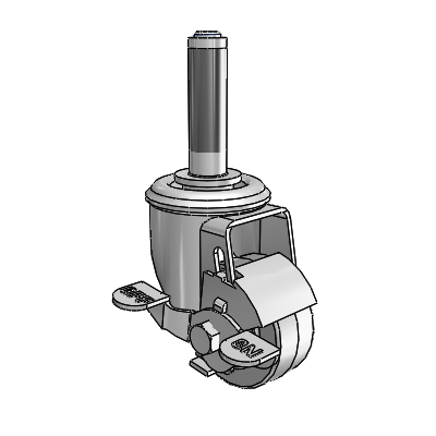 2 Series Expanding Adapter Stem Zinc Swivel Caster with 2.5 x 1.25 Grey on Grey Performa Rubber (Flat) Wheel and Top Lock Brake