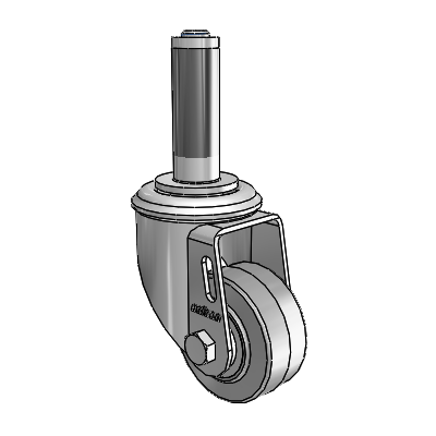 2 Series Expanding Adapter Stem Zinc Swivel Caster with 2.5 x 1.25 Grey on Grey Performa Rubber (Flat) Wheel