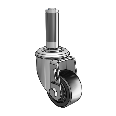 2 Series Expanding Adapter Stem Zinc Swivel Caster with 2.5 x 1.25 Black Polyolefin Wheel