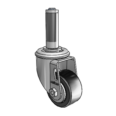 2 Series Expanding Adapter Stem Zinc Swivel Caster with 2.5 x 1.25 Black Polyolefin Wheel