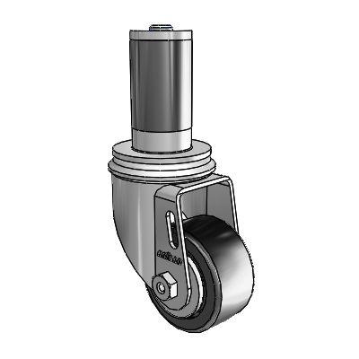 2 Series Expanding Adapter Stem Zinc Swivel Caster with 2.5 x 1.25 Black Polyolefin Wheel
